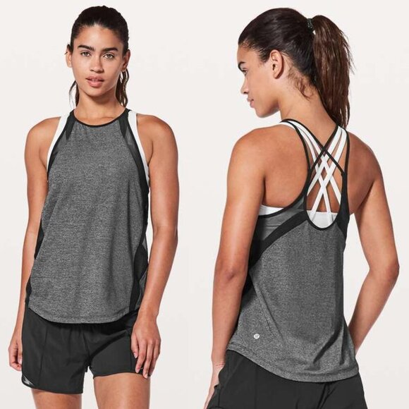 Lululemon Run Off-Route strappy Tank Heathered Black / Black 3046 - Picture 1 of 8